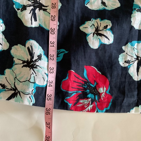 Talbots 100% Linen Beaded Neckline Navy Hibiscus Tropical Floral Tunic Dress XS - Picture 13 of 15